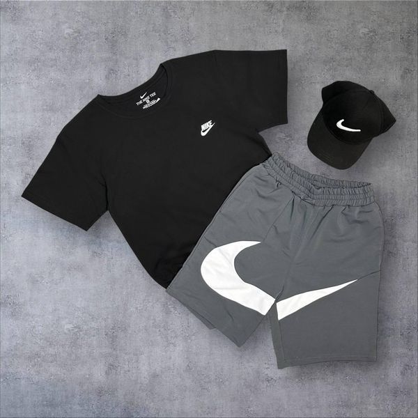 Мужской летний костюм Nike Футболка Шорты Кепка белый с серым Комплект Найк Will-N0097 фото