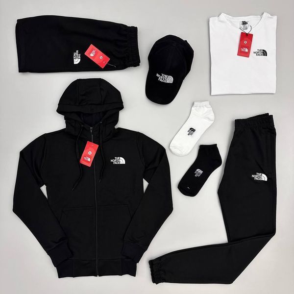 Мужской спортивный костюм The North Face 7в1 черный Комплект ТНФ Кофта Штаны Футболка Шорты Кепка Хар-156 фото