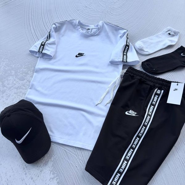 Чоловічий літній костюм Nike Футболка Шорти Кепка білий Комплект Найк Хар-434 фото