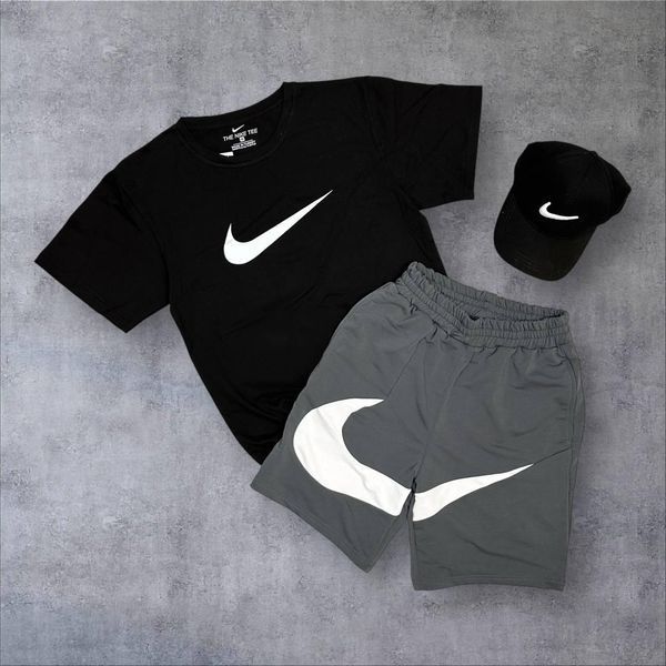 Мужской летний костюм Nike Футболка Шорты Кепка белый с серым Комплект Найк Will-N0097 фото