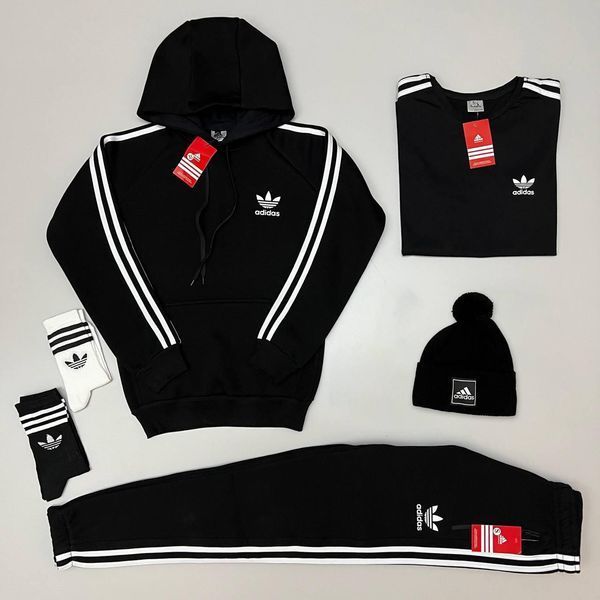 Мужской зимний спортивный костюм Adidas 4в1 красный Комплект Адидас Костюм Футболка Шапка Хар-382 фото