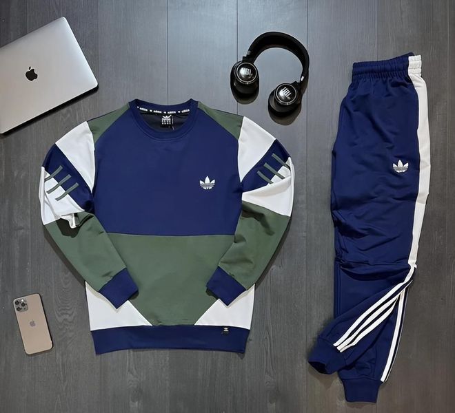 Мужской спортивный костюм Adidas черный с синим Комплект Адидас Свитшот Штаны Seas-19 фото