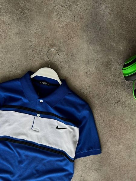 Чоловіча футболка Поло Nike синя з білою Теніска Найк Моло-91-2 фото