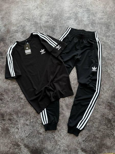 Чоловічий літній костюм Adidas білий з чорним Набір Адідас Футболка Штани Pav-501 фото