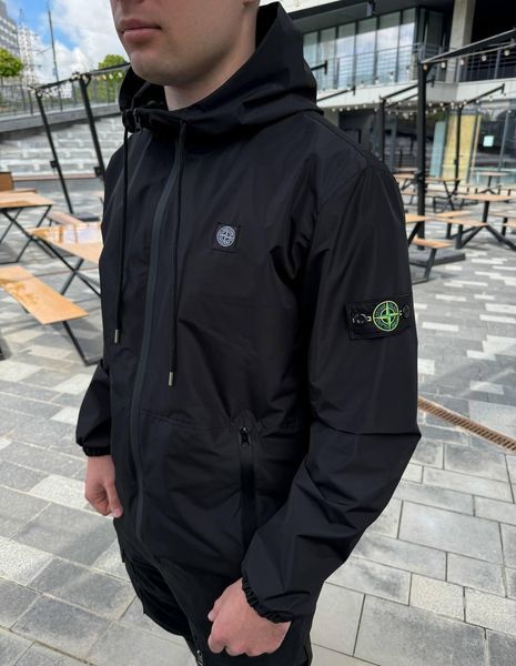 Мужская ветровка Stone Island с патчем черная Куртка Стон Айленд из плащевки Rap-RD370 фото