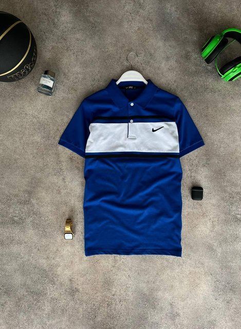Чоловіча футболка Поло Nike синя з білою Теніска Найк Моло-91-2 фото