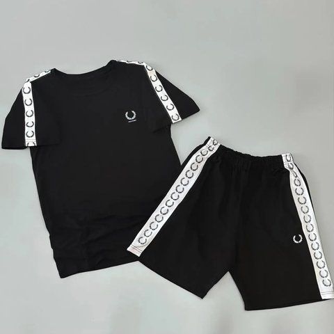 Чоловічий літній костюм Fred Perry Футболка Шорти чорний Комплект Фред Перрі з лампасами Will-FP0017 фото