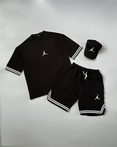 Чоловічий літній костюм Air Jordan Футболка Шорти Кепка бавовняний чорний Джордан Will-0065 фото