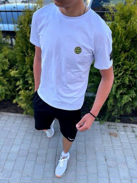 Мужская футболка Stone Island белая с патчем хлопковая Стон Айленд Pav-113 фото