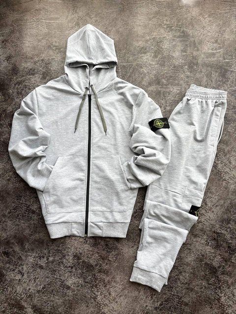 Мужской зимний спортивный костюм Stone Island серый Комплект Стон Айленд на молнии Univer-88 фото