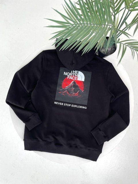 Мужское зимнее худи The North Face на микрофлисе черное Кофта ТНФ с капюшоном Гла-143 фото