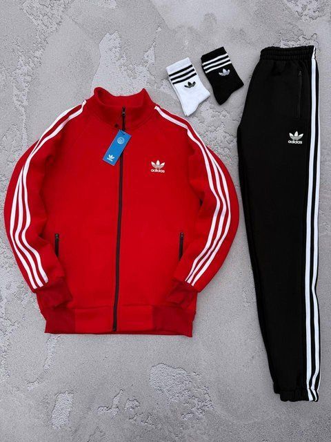 Мужской зимний спортивный костюм Adidas красный Комплект Адидас на молнии Хар-304 фото