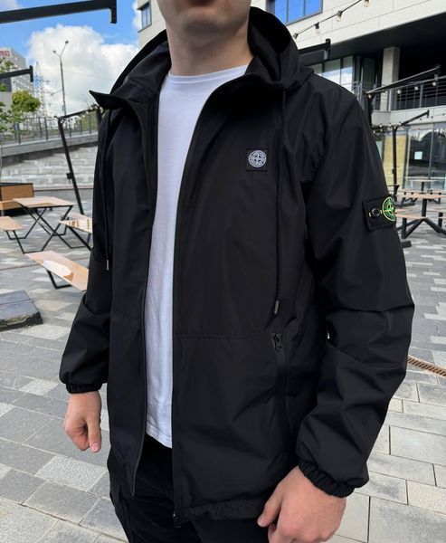 Мужская ветровка Stone Island с патчем черная Куртка Стон Айленд из плащевки Rap-RD370 фото