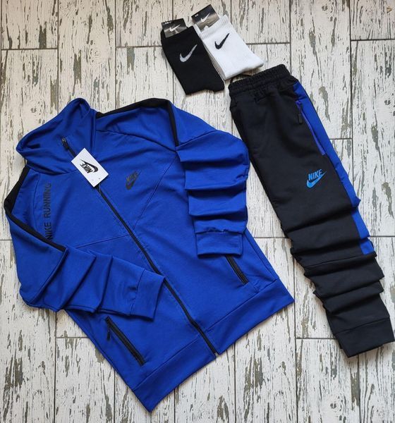 Чоловічий спортивний костюм Nike синій Комплект Найк Кофта на змійці Штани без капюшона Seas-18 фото