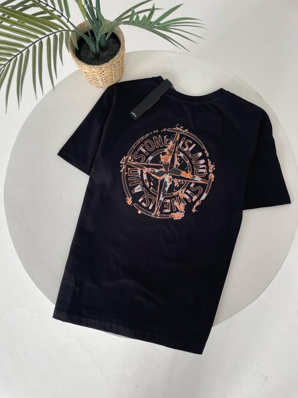 Чоловіча футболка Stone Island бавовняна чорна Теніска Стон Айленд