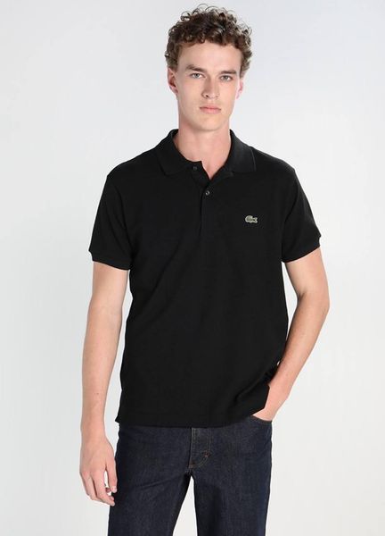 Мужская футболка поло Lacoste черная с воротником Hub-109 фото