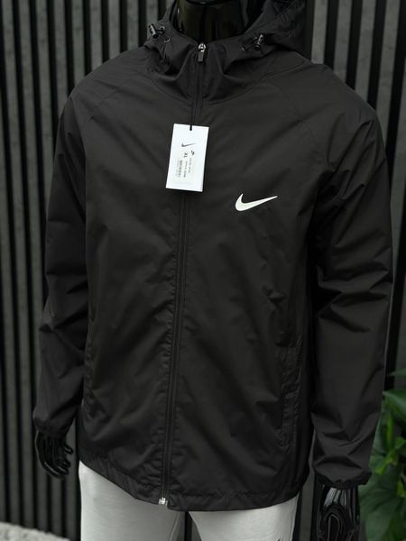 Чоловіча куртка Nike чорна з білим Куртка Найк легка з капюшоном Хар-530 фото