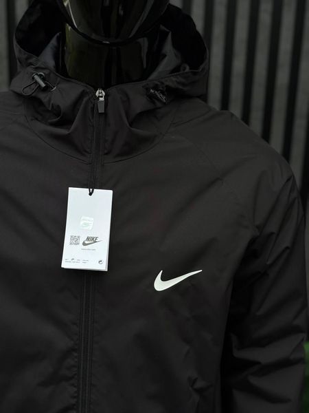 Чоловіча куртка Nike чорна з білим Куртка Найк легка з капюшоном Хар-530 фото