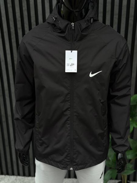 Чоловіча куртка Nike чорна з білим Куртка Найк легка з капюшоном Хар-530 фото