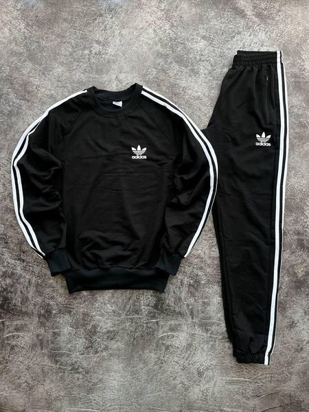 Чоловічий спортивний костюм Adidas без капюшона чорний Комплект Адідас Світшот Штани Мой-65 фото