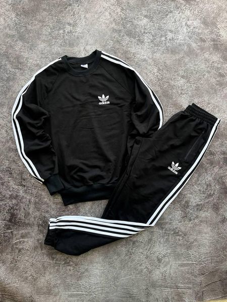 Чоловічий спортивний костюм Adidas без капюшона чорний Комплект Адідас Світшот Штани Мой-65 фото