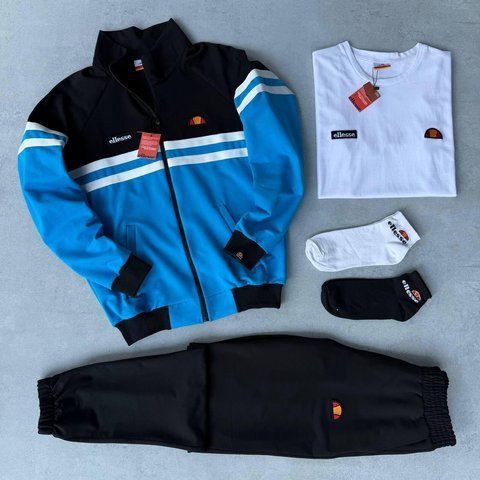 Мужской спортивный костюм Ellesse 3в1 черно-синий Комплект Элис Кофта Штаны Носки Хар-649 фото