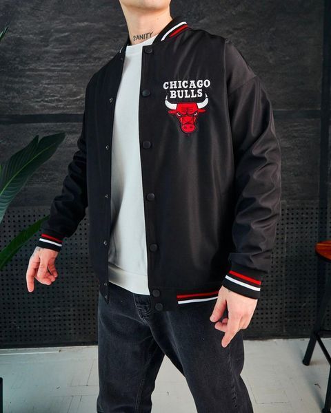Мужской бомбер оверсайз Chicago Bulls черный Куртка Чикаго Буллз Bre-F0011 фото