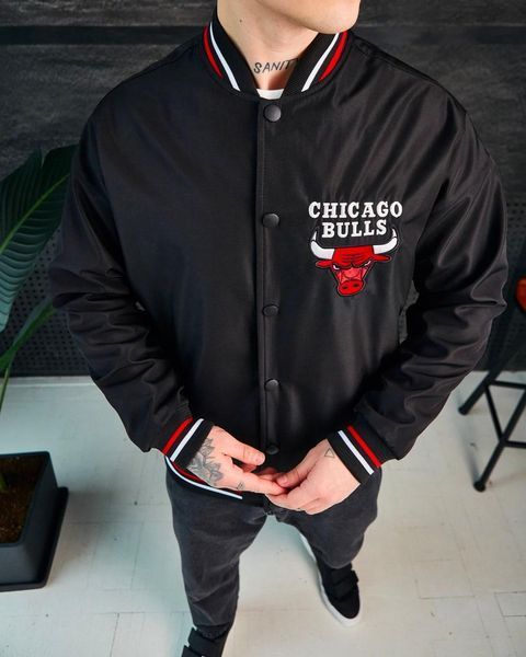 Мужской бомбер оверсайз Chicago Bulls черный Куртка Чикаго Буллз Bre-F0011 фото