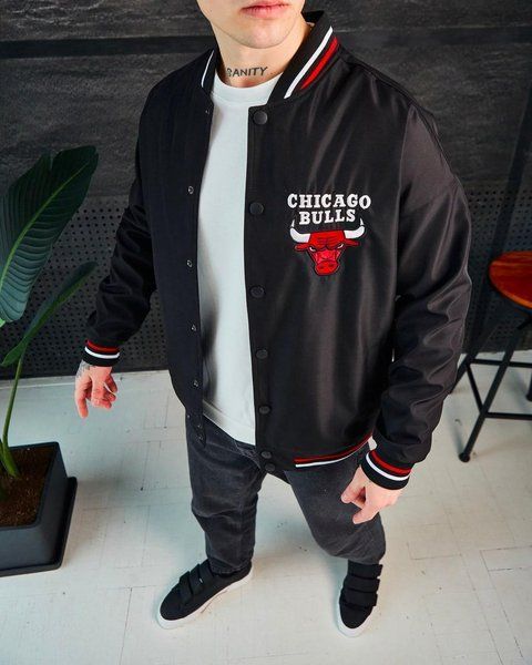 Мужской бомбер оверсайз Chicago Bulls черный Куртка Чикаго Буллз Bre-F0011 фото
