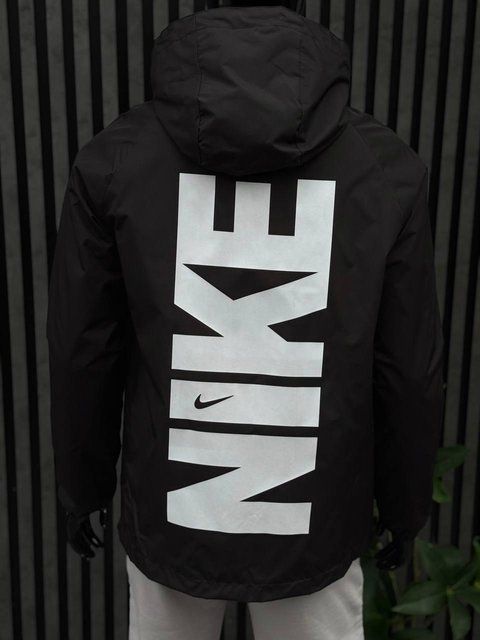 Мужская ветровка Nike черная с белым Куртка Найк легкая с капюшоном Хар-530 фото