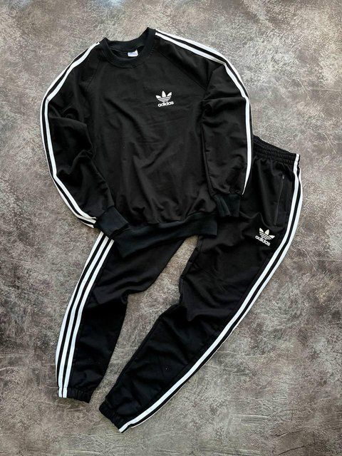 Мужской спортивный костюм Adidas без капюшона черный Комплект Адидас Свитшот Штаны Мой-65 фото