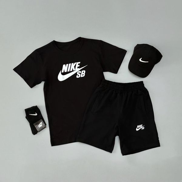Мужской летний костюм Nike SB Футболка Шорты Кепка черный комплект Найк Will-N0011 фото