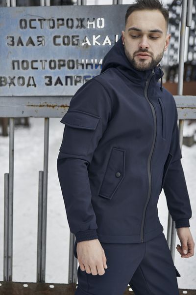 Чоловіча куртка із Soft Shell із капюшоном синя Вітровка водонепроникна демосезонна Intr-1590399982 фото
