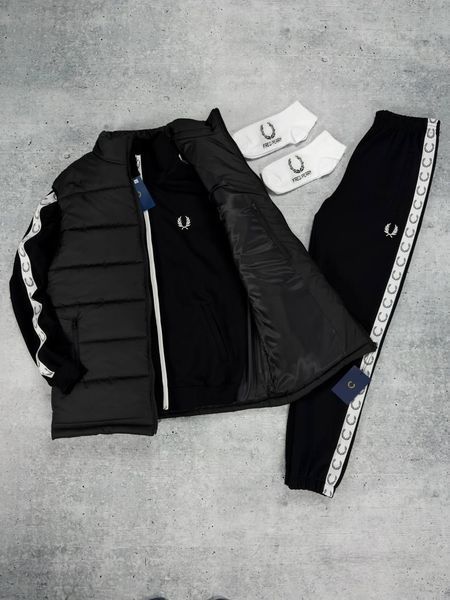 Мужской костюм Fred Perry с лампасами черный Комплект Фред Перри Жилетка Хар-545 фото