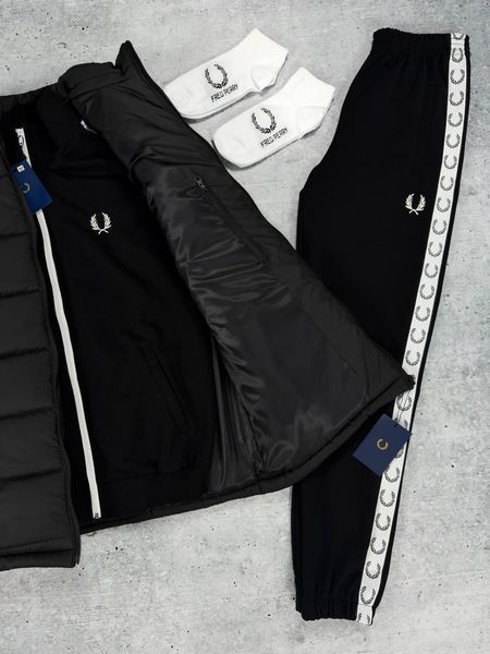 Мужской костюм Fred Perry с лампасами черный Комплект Фред Перри Жилетка Хар-545 фото