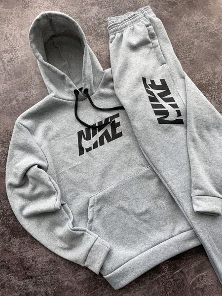 Чоловічий зимовий спортивний костюм сірий Nike Комплект Найк Худі Штани з капюшоном Pav-38 фото