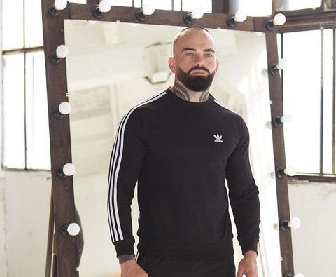 Мужской свитшот Adidas с лампасами черный Кофта Адидас без капюшона Pav-56 фото