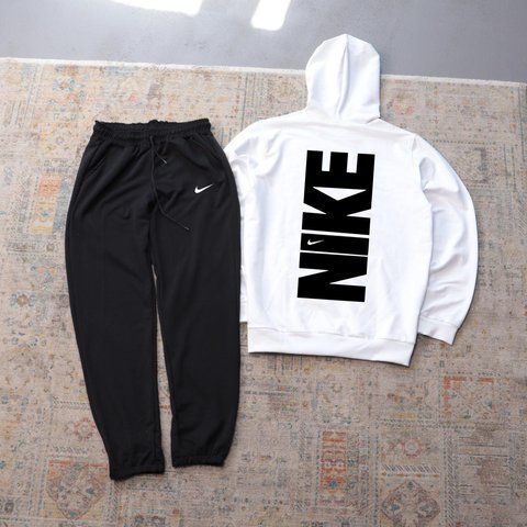 Мужской спортивный костюм Nike черно-белый с капюшоном Комплект Худи Штаны Найк Ads-391 фото