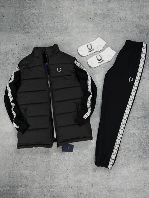 Мужской костюм Fred Perry с лампасами черный Комплект Фред Перри Жилетка Хар-545 фото