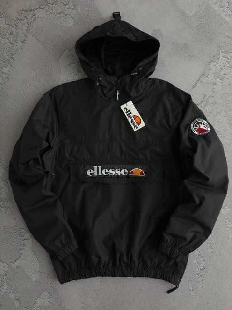 Мужской Анорак Ellesse черный Ветровка Элис с капюшоном Хар-599 фото
