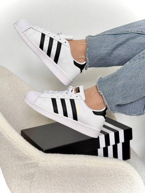 Женские кроссовки Adidas Superstar классические белые Адидас Суперстар Скри-SLP011104-ТБ фото