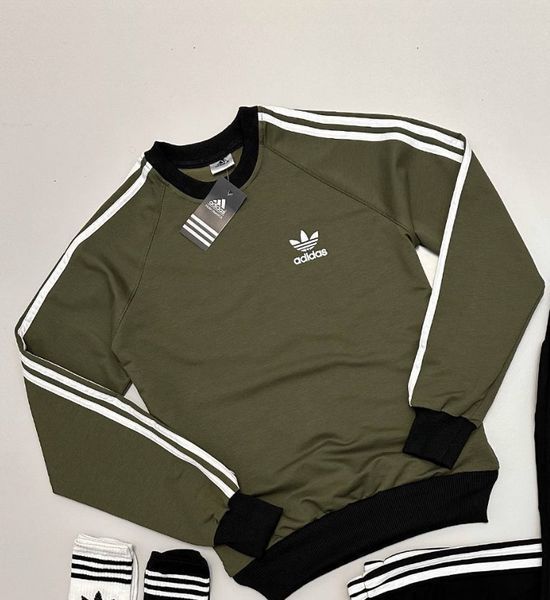 Чоловічий світшот Adidas з лампасами чорний Кофта Адідас без капюшона Pav-56 фото