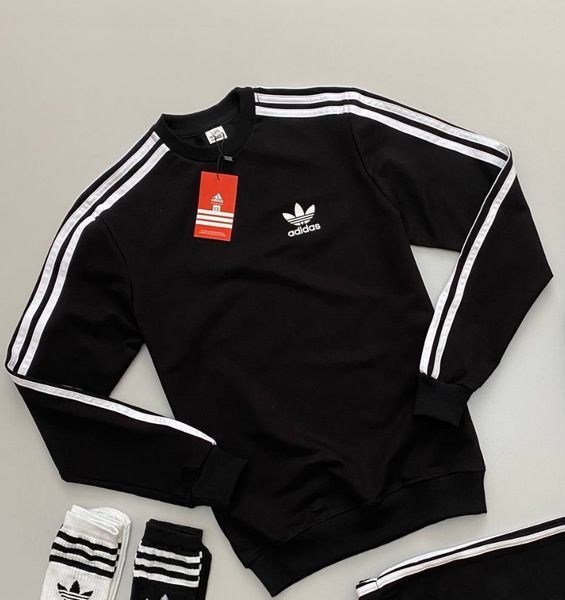 Чоловічий світшот Adidas з лампасами чорний Кофта Адідас без капюшона Pav-56 фото