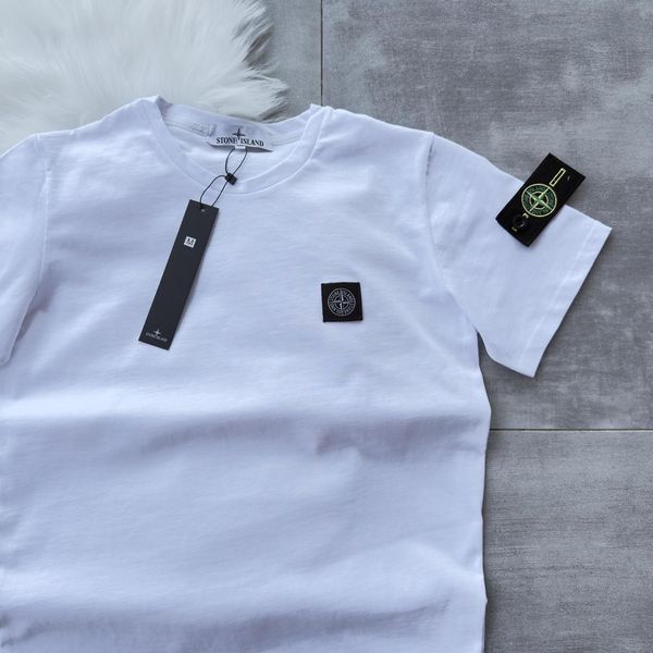 Мужская футболка Stone Island белая с патчем хлопковая Тениска Стон Айленд Мой-126|Хар-843 (коп1) фото