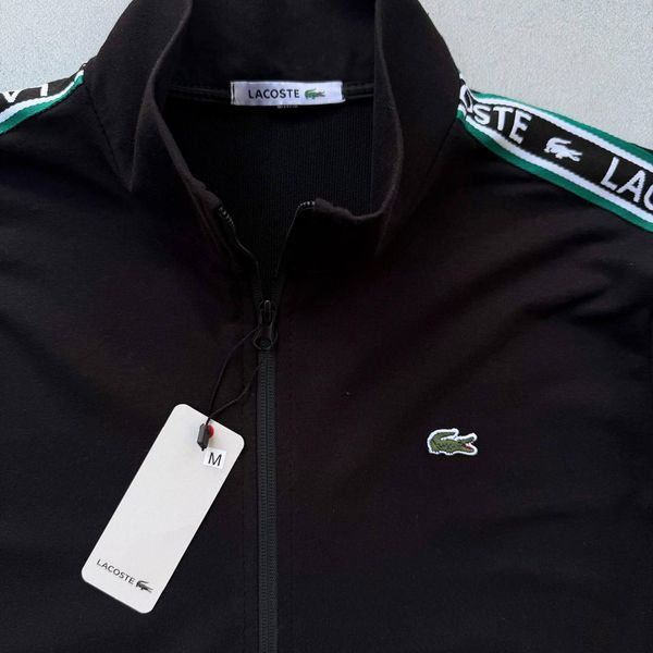 Чоловіча кофта Lacoste без капюшона чорна Олімпійка Лакоста з лампасами Хар-659 фото