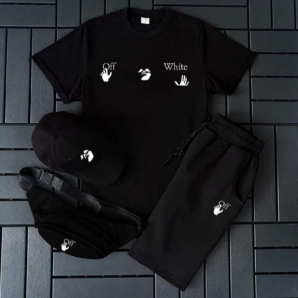 Чоловічий літній костюм Off-White Футболка Шорти Кепка Барсетка білий Комплект Офф Вайт Ow-198 фото
