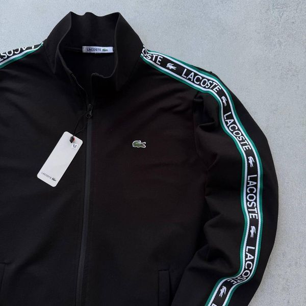 Чоловіча кофта Lacoste без капюшона чорна Олімпійка Лакоста з лампасами Хар-659 фото