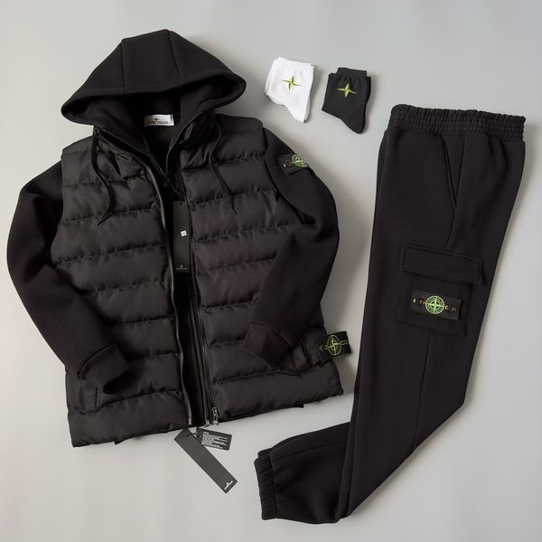 Мужской зимний спортивный костюм Stone Island 3в1 черно-белый Комплект Стон Айленд Жилетка Костюм Хар-296 фото