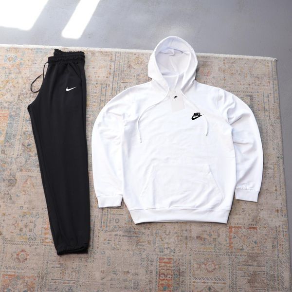 Мужской спортивный костюм Nike черно-белый с капюшоном Комплект Худи Штаны Найк Ads-391 фото