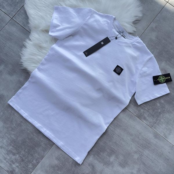 Мужская футболка Stone Island белая с патчем хлопковая Тениска Стон Айленд Мой-126|Хар-843 (коп1) фото